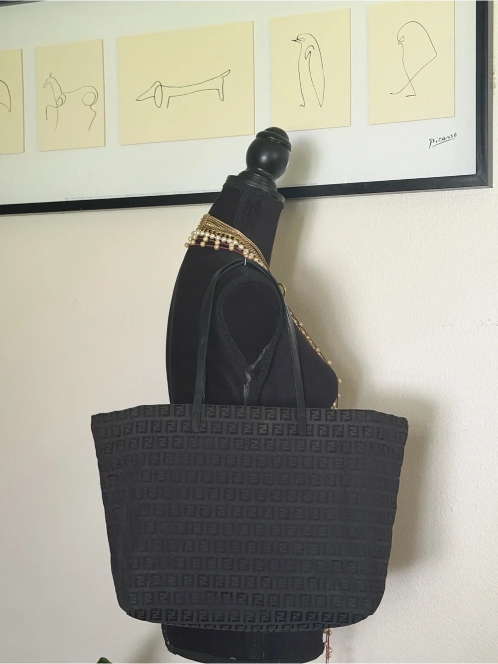 Fendi Black Jacquard Logo Tote